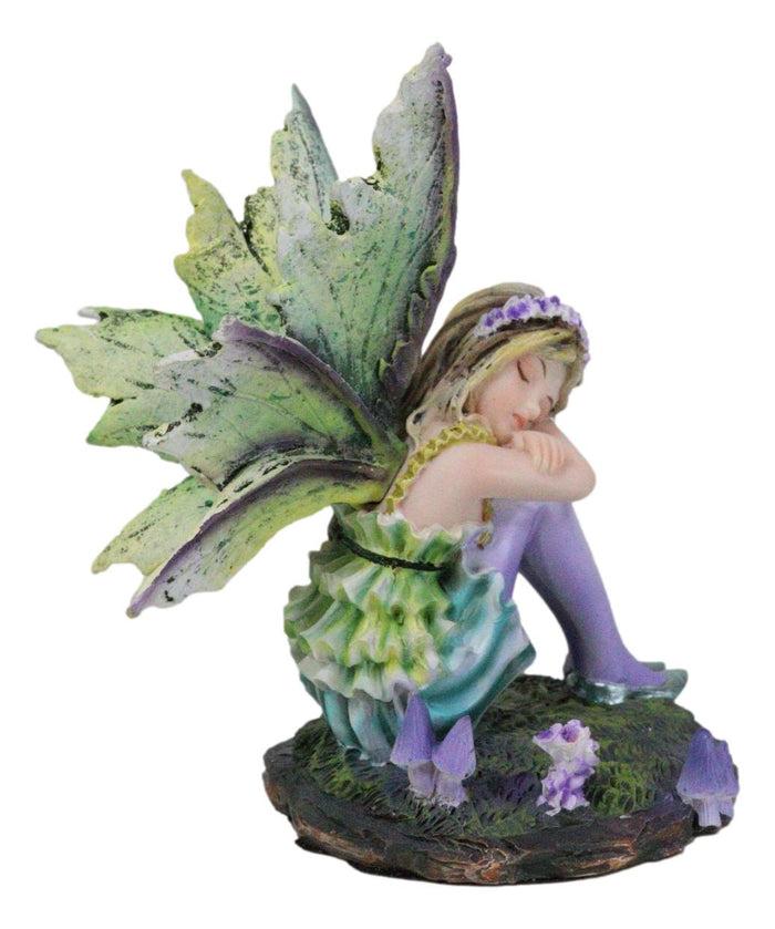 Ebros Gift Summer Night Dream Green Girl Fairy Garden With Lavender Mushrooms Figurine