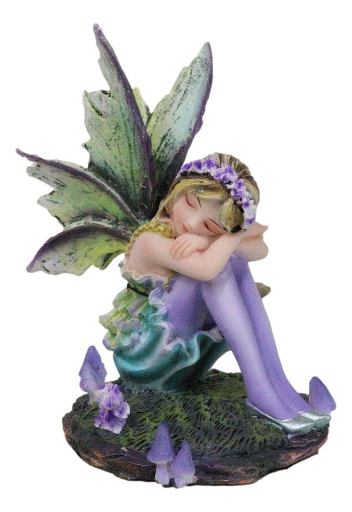ebros gift Summer Night Dream Green Girl Fairy Garden with Lavender Mushrooms Figurine