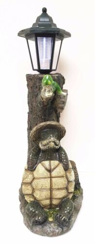 Ebros Gift Summer Turtle Tortoise & Frog Hiker Statue With Solar Powered Lantern LED Light