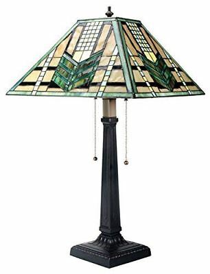 ebros gift Summit Collection 26 Inch Stained Glass Pattern Shade Green Arrow Mission Lamp