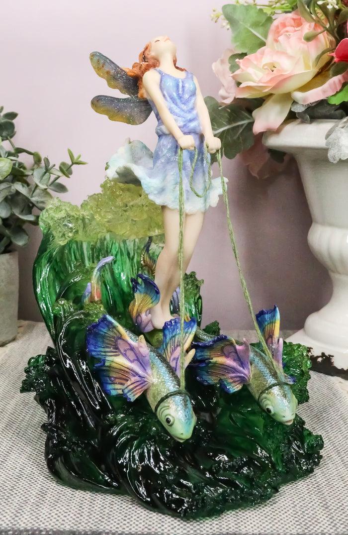 ebros gift Surfer's Dream Josephine Wall Statue Ocean Fairy Riding Rainbow Fish Chariot