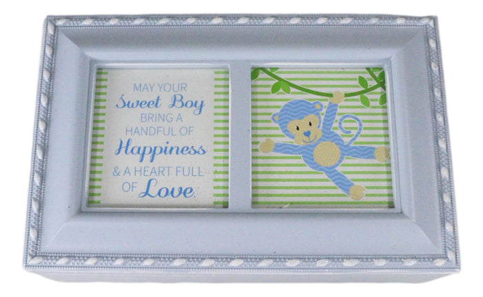 ebros gift Sweet Boy Happiness And Love Baby Shower Blue Burlwood Musical Trinket Box