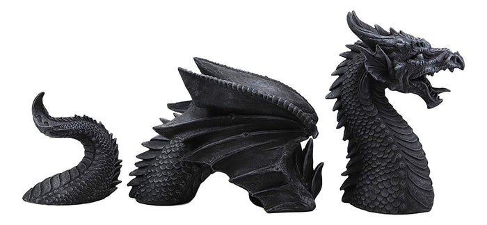Ebros Gift Swimming Castle Moat Dragon Lawn Garden Centerpiece Statue 3 Piece 21"L Total