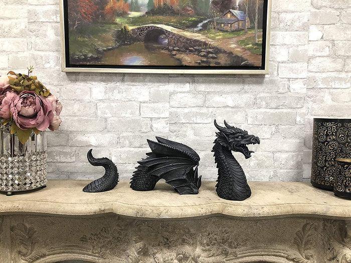 Ebros Gift Swimming Castle Moat Dragon Lawn Garden Centerpiece Statue 3 Piece 21"L Total