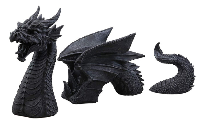Ebros Gift Swimming Castle Moat Dragon Lawn Garden Centerpiece Statue 3 Piece 21"L Total
