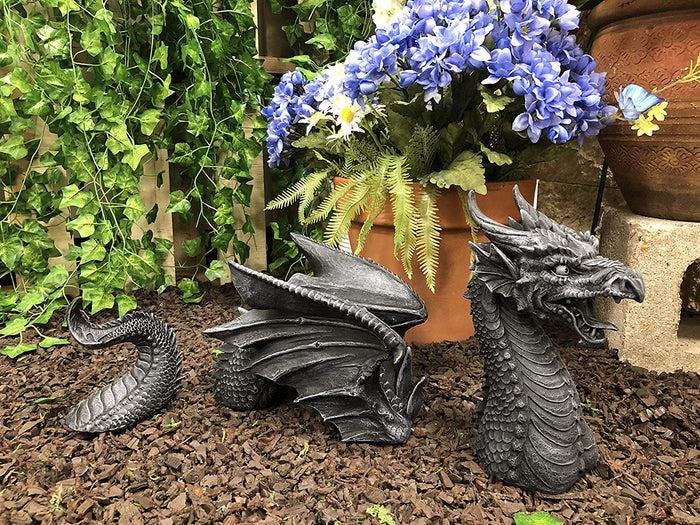 ebros gift Swimming Castle Moat Dragon Lawn Garden Centerpiece Statue 3 Piece 21"L Total