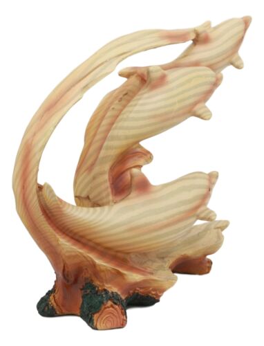 Ebros Gift Swimming Dolphin Family Statue 8"Long Faux Wood Resin Three Bottlenose Dolphins