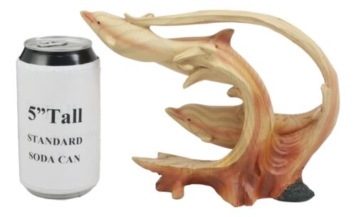 Ebros Gift Swimming Dolphin Family Statue 8"Long Faux Wood Resin Three Bottlenose Dolphins