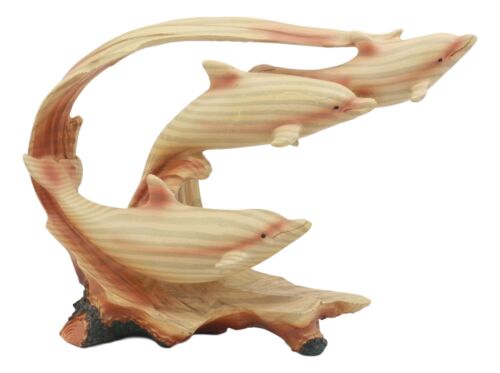 ebros gift Swimming Dolphin Family Statue 8"Long Faux Wood Resin Three Bottlenose Dolphins