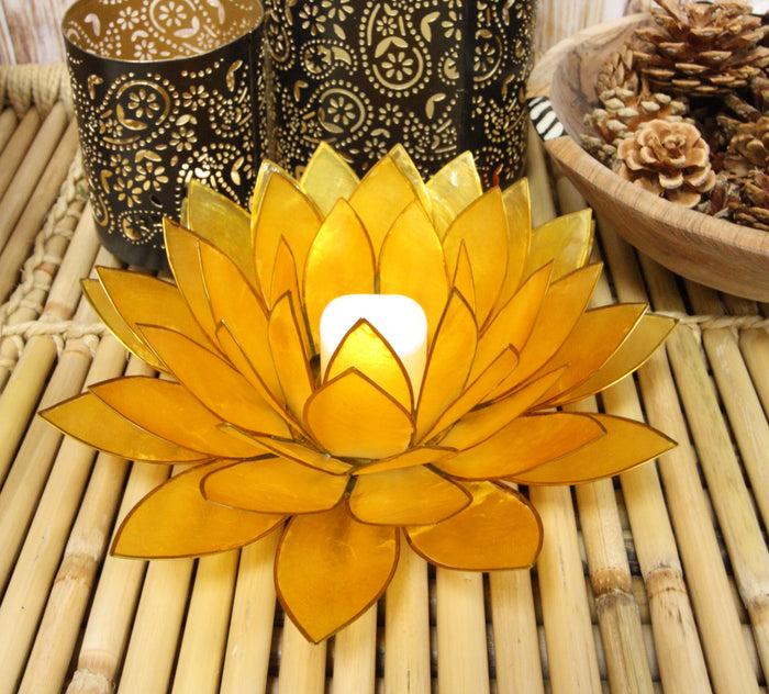 ebros gift Tangerine Capiz Seashells Lotus Flower Votive Tea Light Candle Holder 8.5"D