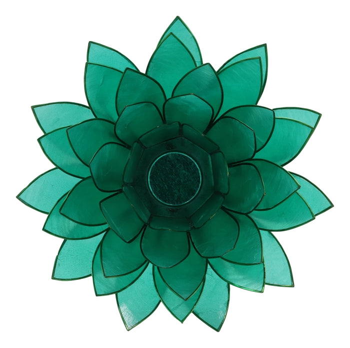 Ebros Gift Teal Green Capiz Seashells Lotus Flower Votive Tea Light Candle Holder 8.5"D