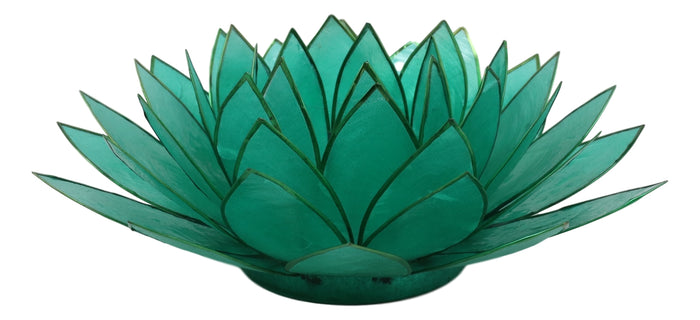 Ebros Gift Teal Green Capiz Seashells Lotus Flower Votive Tea Light Candle Holder 8.5"D