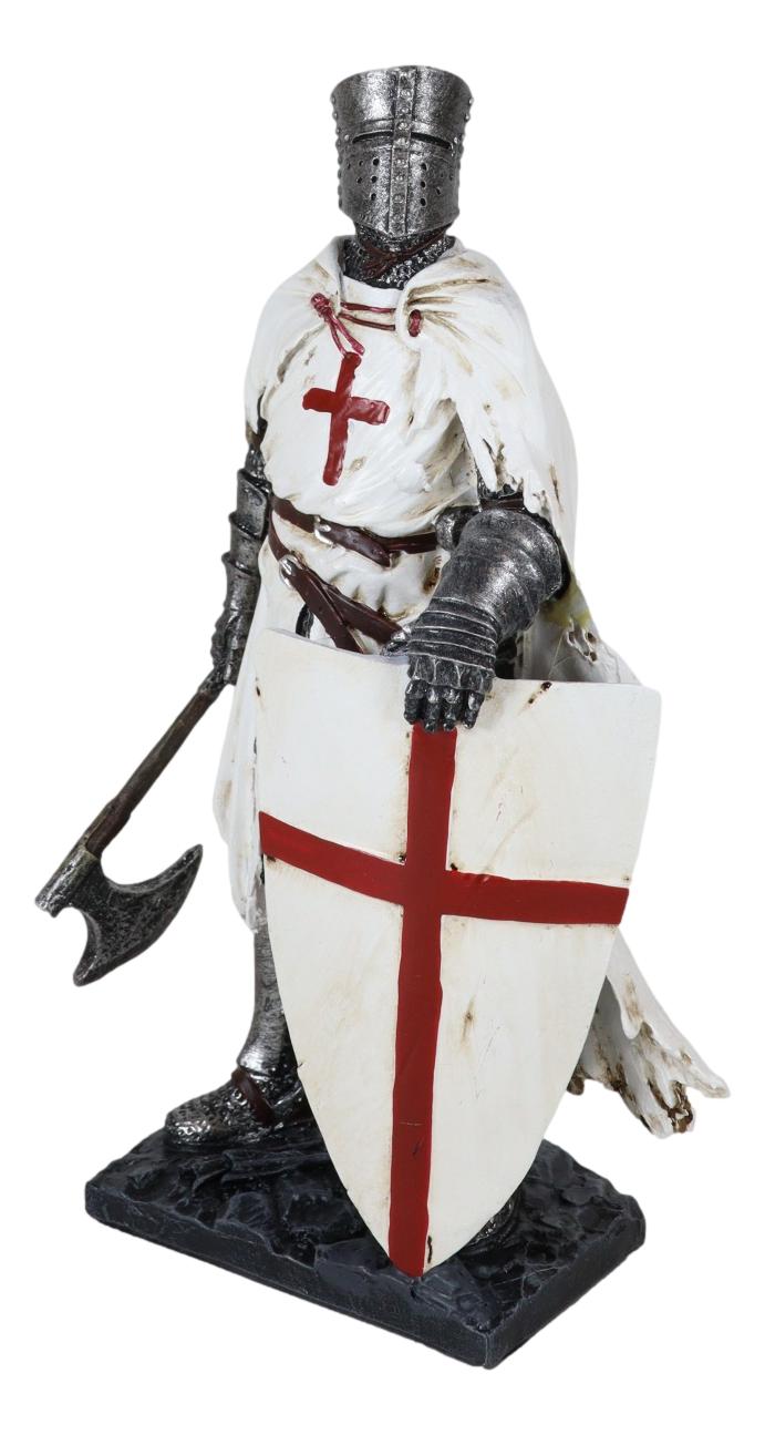 Ebros Gift Templar White Cloak Caped Medieval Crusader Axeman Knight At Day's End Figurine