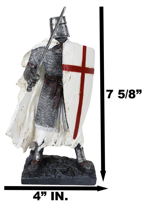 Ebros Gift Templar White Cloak Medieval Crusader Swordsman Knight W/ Cross Shield Figurine