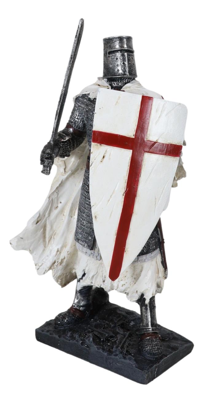 Ebros Gift Templar White Cloak Medieval Crusader Swordsman Knight W/ Cross Shield Figurine