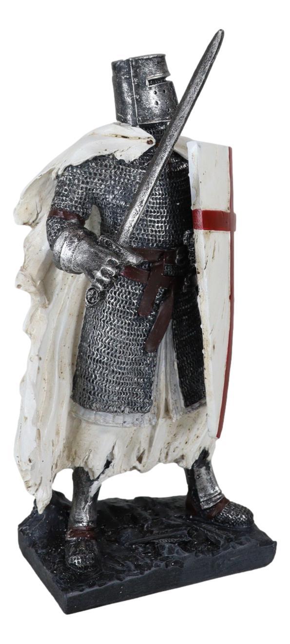 Ebros Gift Templar White Cloak Medieval Crusader Swordsman Knight W/ Cross Shield Figurine