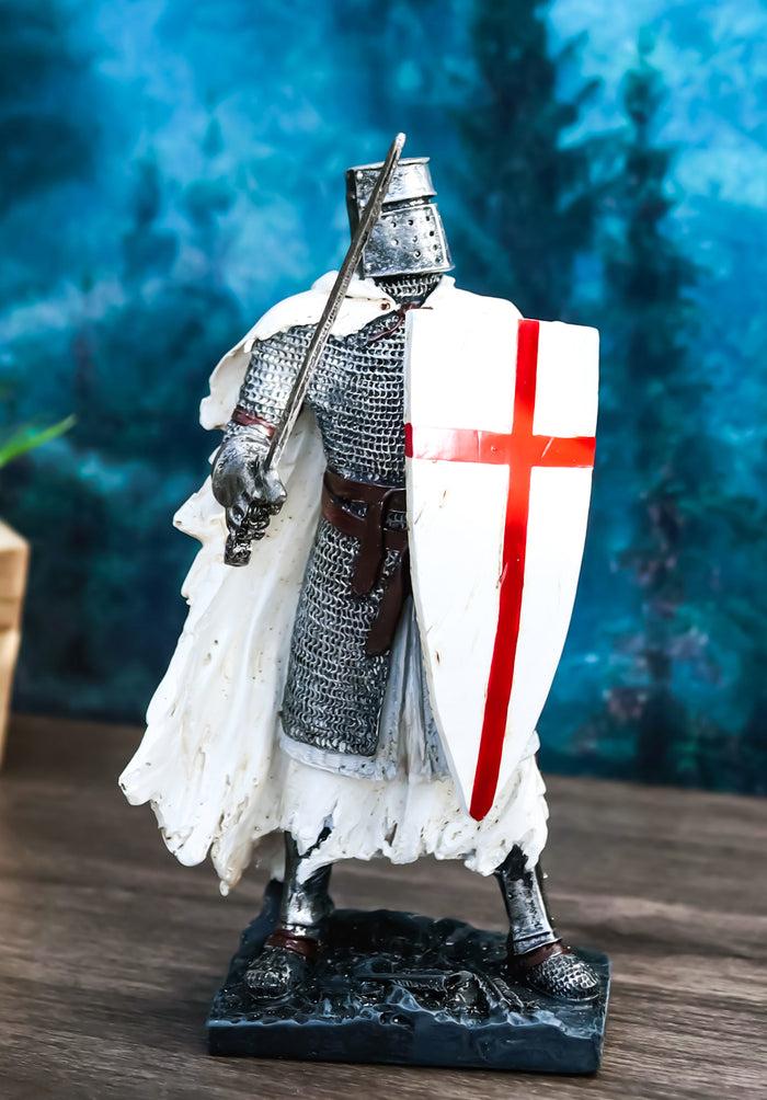 ebros gift Templar White Cloak Medieval Crusader Swordsman Knight W/ Cross Shield Figurine
