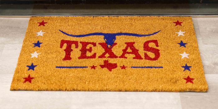 Ebros Gift Texas Longhorn With Lone Stars Coir Coconut Fiber Floor Mat Doormat 29"X17"