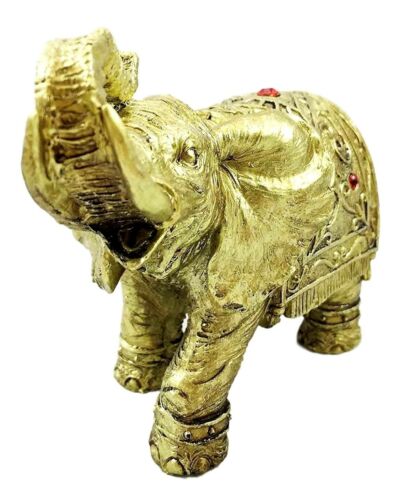 Ebros Gift Thai Buddhism Noble Golden Elephant Trumpeting With Trunk Up Figurine Sculpture