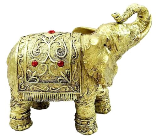 Ebros Gift Thai Buddhism Noble Golden Elephant Trumpeting With Trunk Up Figurine Sculpture