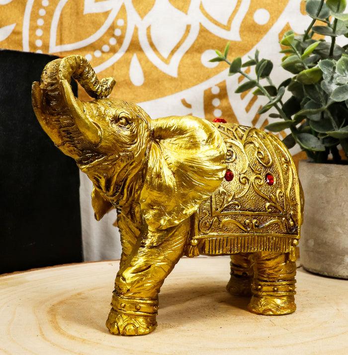 ebros gift Thai Buddhism Noble Golden Elephant Trumpeting With Trunk Up Figurine Sculpture
