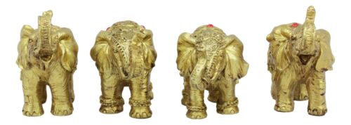 Ebros Gift Thai Golden Elephant Feng Shui Figurine Set Of 4 Trunk Raised Elephants 3.5"Long