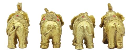 Ebros Gift Thai Golden Elephant Feng Shui Figurine Set Of 4 Trunk Raised Elephants 3.5"Long