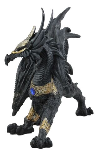 Ebros Gift Tharos The Blue Sapphire Golden Armored Dragon Statue 10"Long Fantasy Home Decor