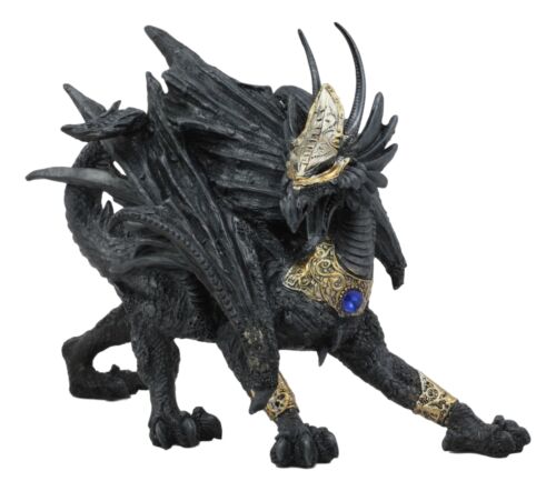 Ebros Gift Tharos The Blue Sapphire Golden Armored Dragon Statue 10"Long Fantasy Home Decor