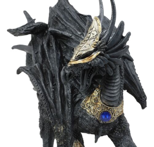 Ebros Gift Tharos The Blue Sapphire Golden Armored Dragon Statue 10"Long Fantasy Home Decor
