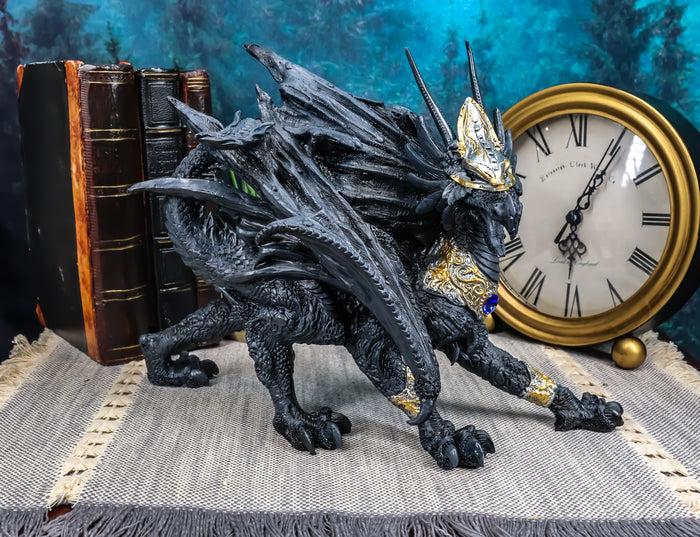 ebros gift Tharos The Blue Sapphire Golden Armored Dragon Statue 10"Long Fantasy Home Decor