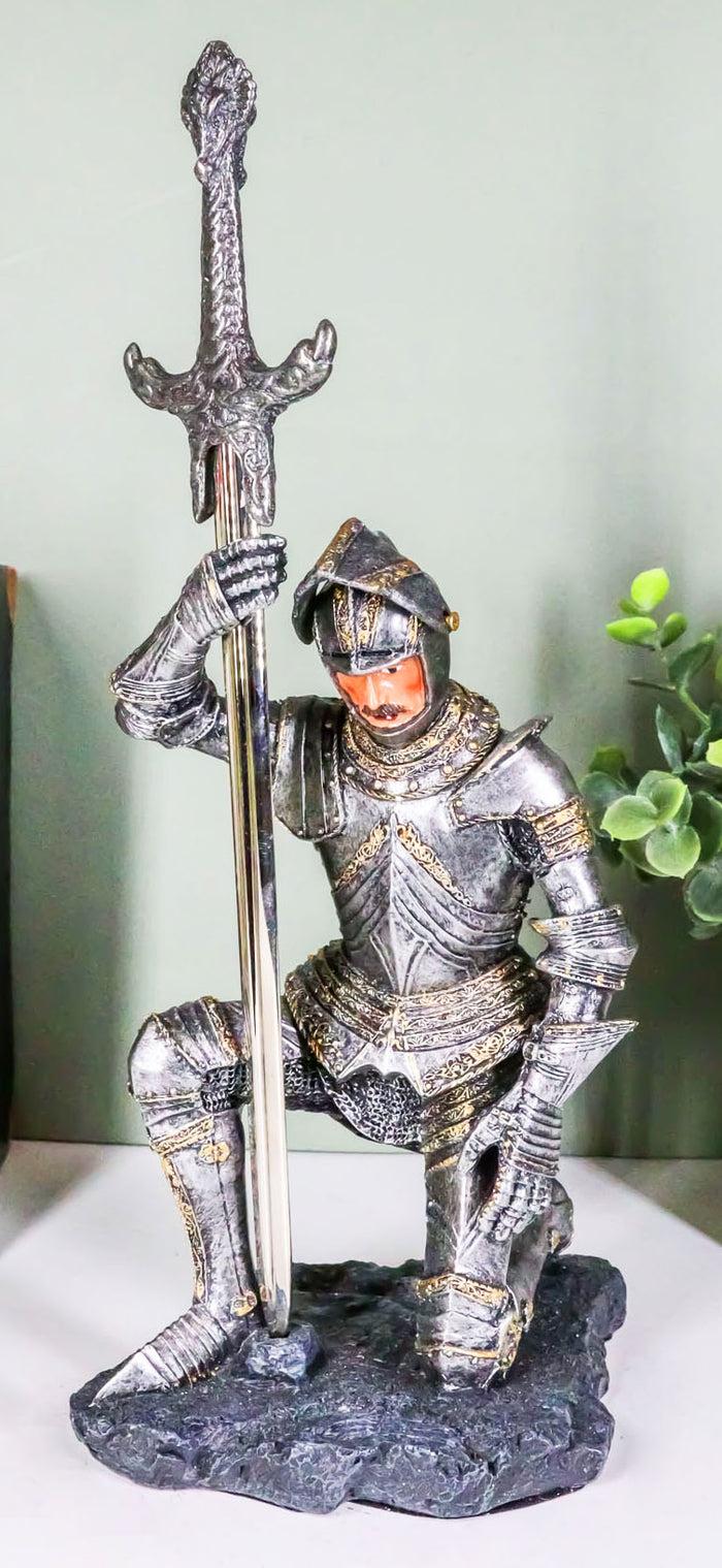 Ebros Gift The Accolade Kneeling Medieval Knight Excalibur Sword Letter Opener Figurine