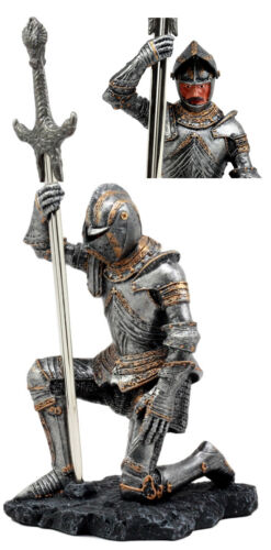 ebros gift The Accolade Kneeling Medieval Knight Excalibur Sword Letter Opener Figurine