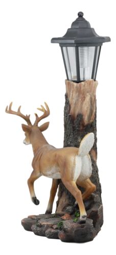 Ebros Gift The Emperor 12 Point Buck Deer Statue Rustic Forest Tree Solar LED Light Outpost