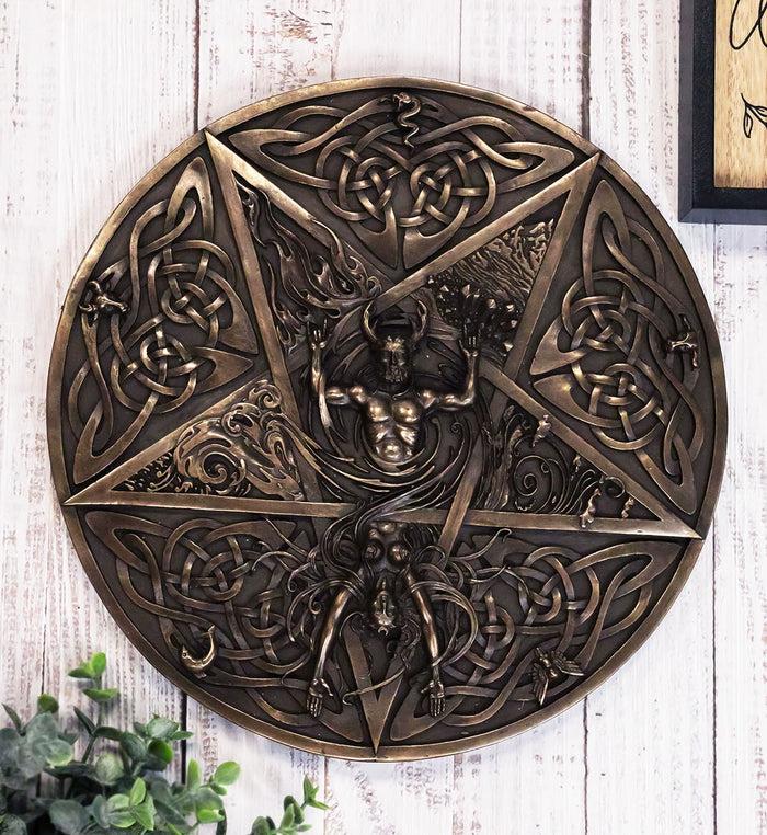 ebros gift The Horned God & Goddess Elemental Celtic Knotwork Pentacle Wall Plaque Figure