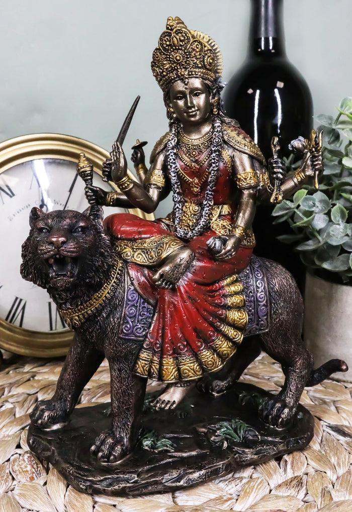 ebros gift The Invincible Eight Handed Hindu Goddess Durga Sitting On Bahan Tiger Statue