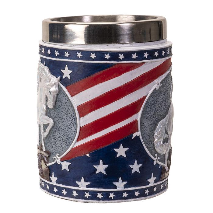 Ebros Gift The Trail Of Painted Ponies Unconquered American Flag Patriot Horse Tankard Mug