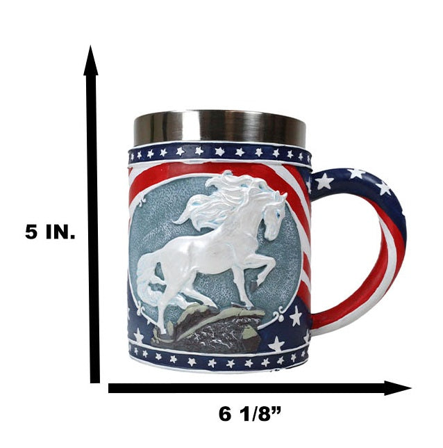 Ebros Gift The Trail Of Painted Ponies Unconquered American Flag Patriot Horse Tankard Mug