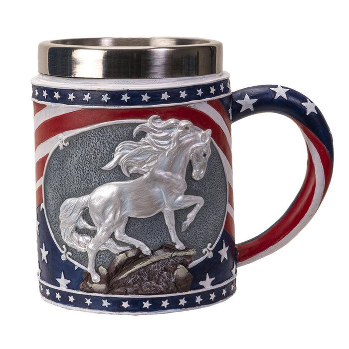 Ebros Gift The Trail Of Painted Ponies Unconquered American Flag Patriot Horse Tankard Mug