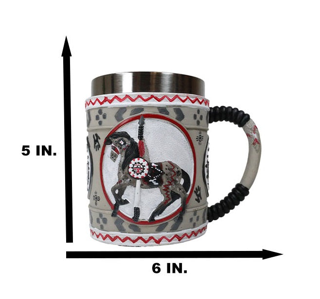 Ebros Gift The Trail Of Painted Ponies Western Grey Ghost Tribal Indian Horse Tankard Mug