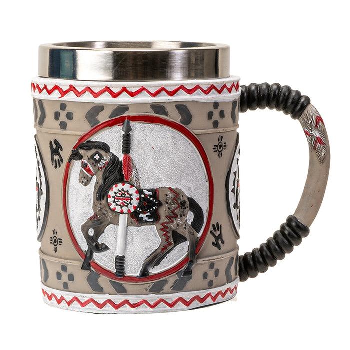 ebros gift The Trail Of Painted Ponies Western Grey Ghost Tribal Indian Horse Tankard Mug
