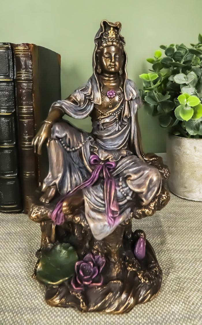 ebros gift The Water And Moon Goddess Kuan Yin Bodhisattva Statue In Bronzed Resin 7"Tall