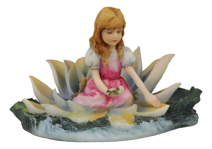 Ebros Gift Thumbelina Of Lilies Girl Fairy Sitting On Water Lily Flower In Pond Figurine