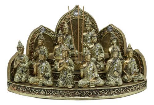 Ebros Gift Tibetan Buddhism Altar Shrine Incense Holder Display With 12 Mini Buddhas Set