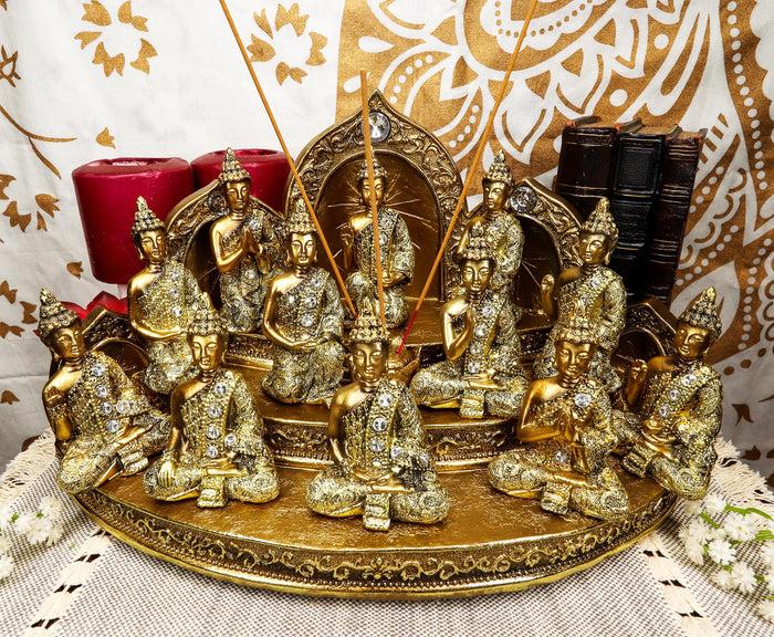 ebros gift Tibetan Buddhism Altar Shrine Incense Holder Display With 12 Mini Buddhas Set