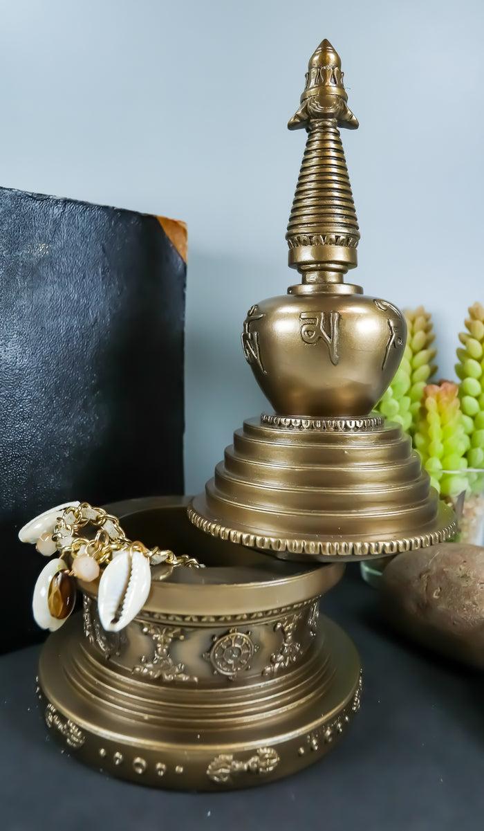 Ebros Gift Tibetan Buddhism Buddha Nirvana Meditation Round Stupa Jewelry Box Statue
