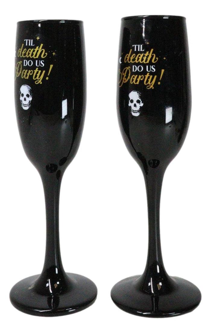 Ebros Gift Til Death Do Us Party Series Skull Face Black & Gold Glass Champagne Flute Set