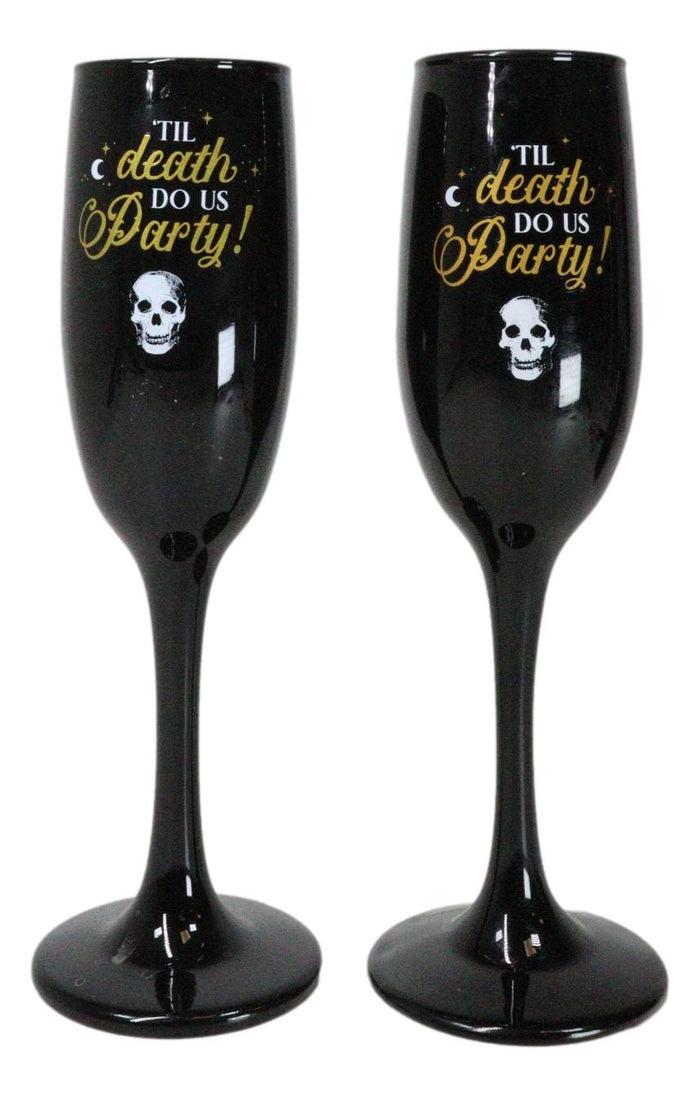 Ebros Gift Til Death Do Us Party Series Skull Face Black & Gold Glass Champagne Flute Set