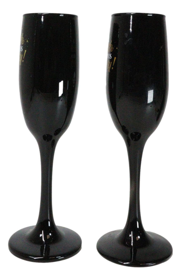 Ebros Gift Til Death Do Us Party Series Skull Face Black & Gold Glass Champagne Flute Set