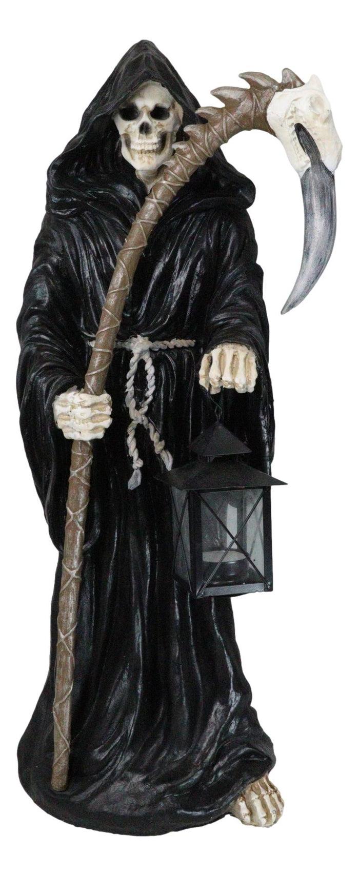 Ebros Gift Time Waits For No Man Grim Reaper Holding Scythe And Solar LED Lantern Statue